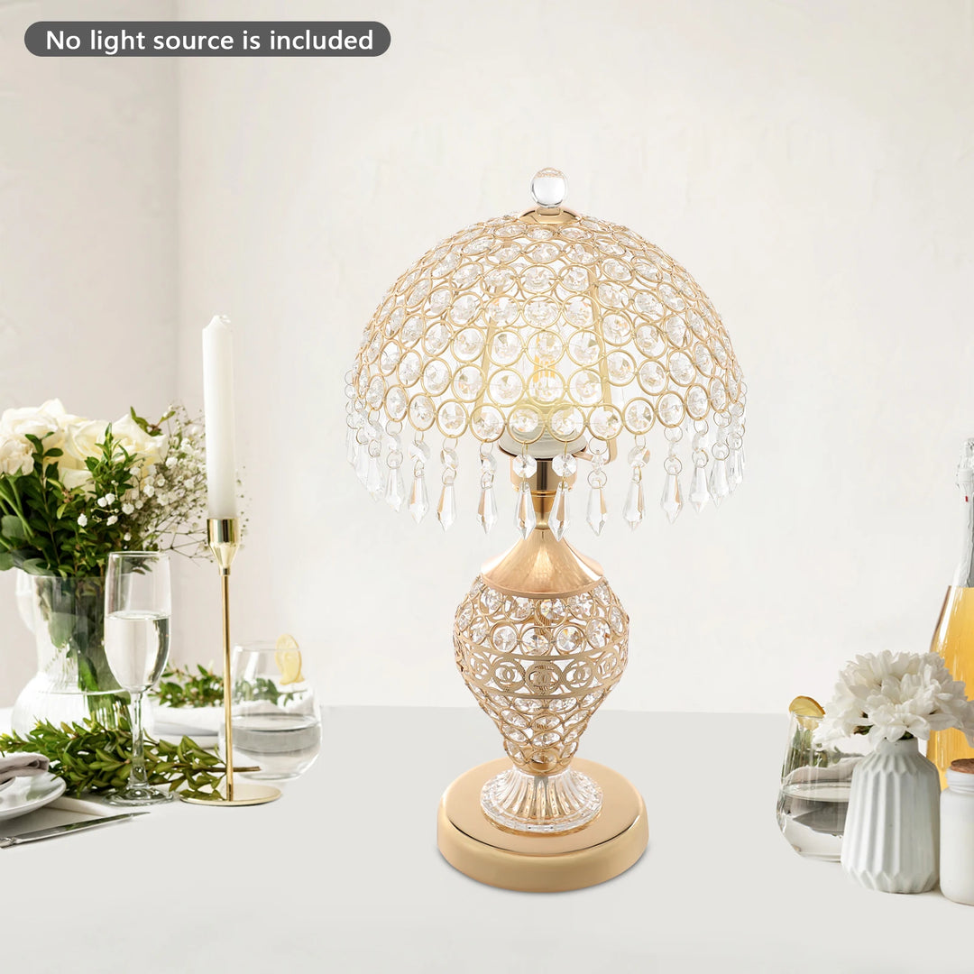Crystal Table Lamp,Gold 110V Tabletop Decorative Bedside Lamp Corded Electric Lighting 3-5m² for Bedrooms,Living Rooms