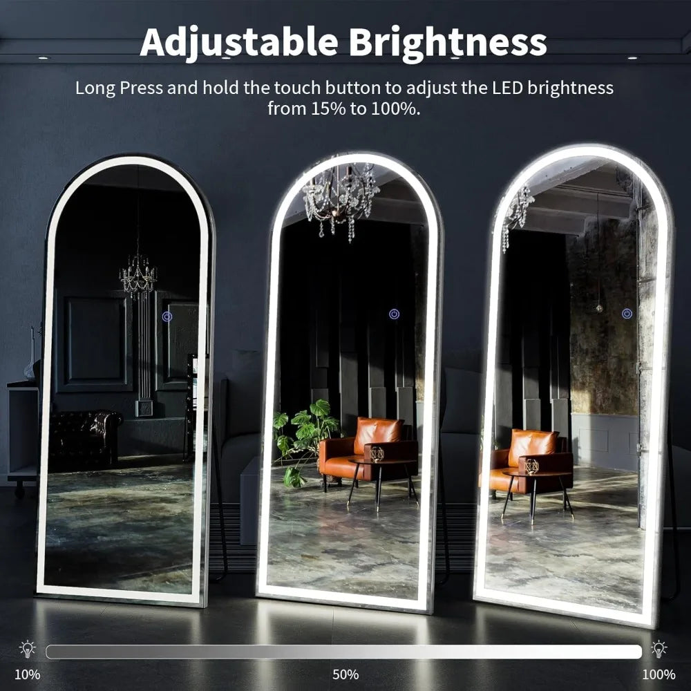56"x21" LED Mirror Full Length - Arched Floor Body Mirror with Dimmable Lights - 3 Color Modes, Standing Leaning Wall Mounted fo