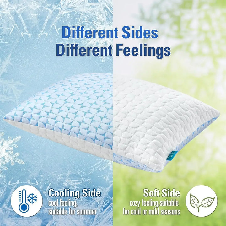Shredded Memory Foam Pillows Queen/King Size Set of 2 Firm, Adjustable Cooling Pillow for Side Sleeper, Supportive Fluffy Pillow