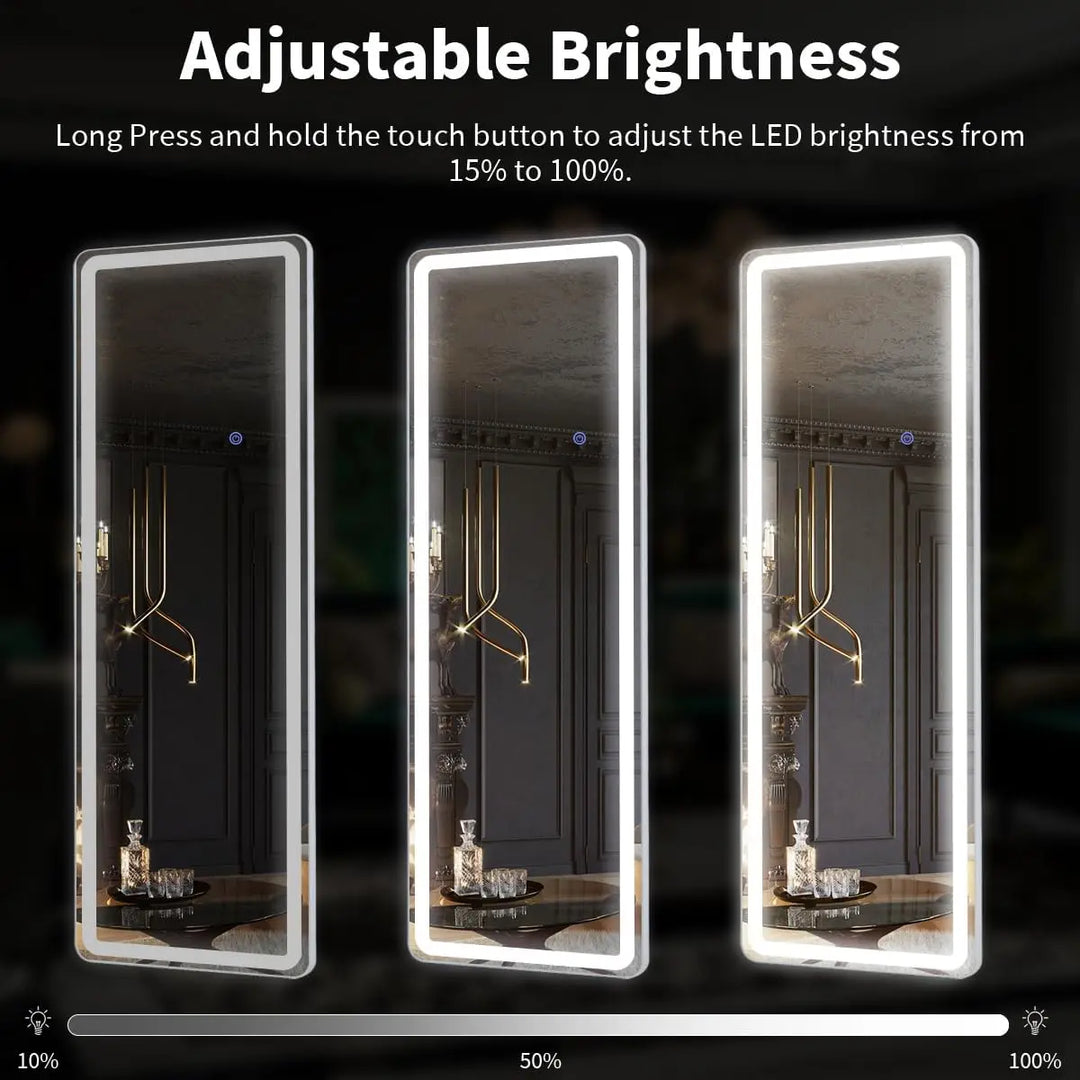 60"x16" Full Length Mirror with Lights,LED Mirror Full Length,Lighted Floor Mirror with Stand,Full Body Mirror with Dimming & 3