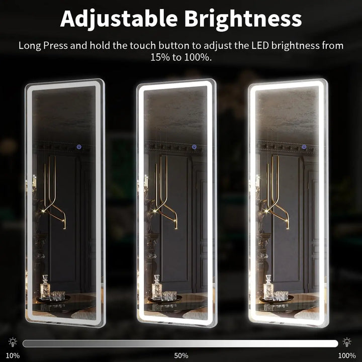 60"x16" Full Length Mirror with Lights,LED Mirror Full Length,Lighted Floor Mirror with Stand,Full Body Mirror with Dimming & 3