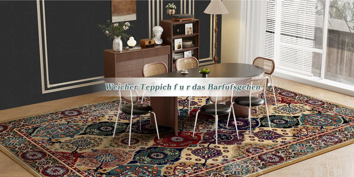 Washable Vintage Medallion Small Rug with Non-Slip BackingSoft and Stain ResistantNon-SheddingLow Plush Floor Rug Pad