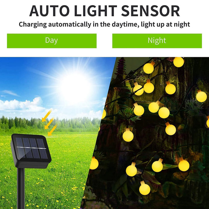 Solar Crystal Ball String Lights â€“ 4 Colors, 8 Modes Outdoor Garden & Balcony Accent | Eco-Friendly LED Decor | Trufairs