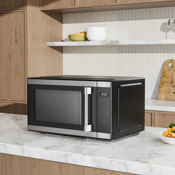 Hamilton Beach 1.1 Cu ft Countertop Microwave Oven, White and Stainless Steel