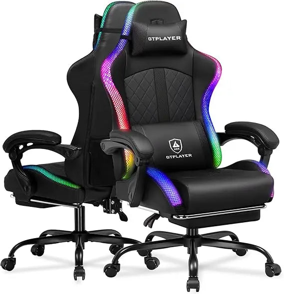 RGB Gaming Chair with Footrest and LED Lights, Reclining Computer Chair for Adults