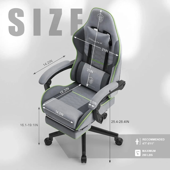 Hot-Gaming Chair Fabric with Pocket Spring Cushion, Massage Game Chair Cloth with Headrest, Ergonomic Computer Chair, Light Grey