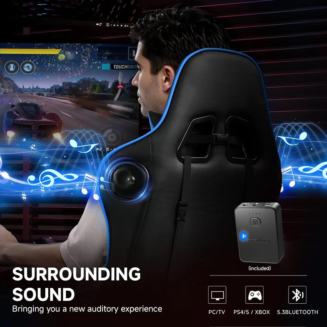 Gaming Chair with Bluetooth Speakers and Footrest, Ergonomic Gamer Chair with Reclining Backrest, 3D Armrests, Adjustable Seat