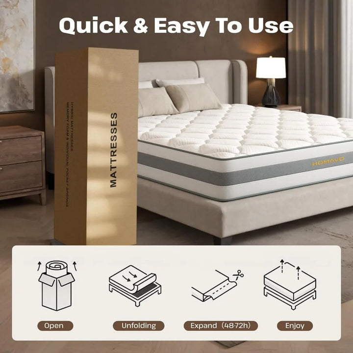 King Mattress,12 Inch Hybrid Memory Foam Medium Feel King Size Bed in a Box,Fiberglass Free,Individual Pocket Spring for Motion