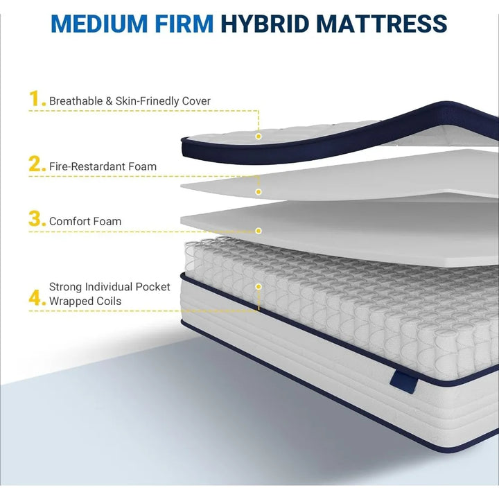 Twin Size Mattress, Medium Plush Twin Size Bed Mattresses,  in A Box for Pain Relief & Motion Isolation, Mattress