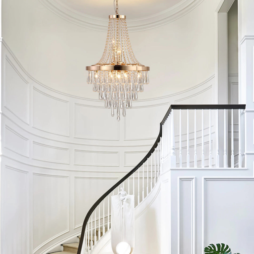 Large Luxury Gold Crystal Chandelier, Dazzling K9 Crystals, Superior Metal Finish, Ideal for Chic Decor