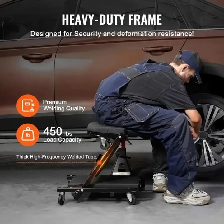 36 Inch 3 in 1 Mechanical Creeper with Brake Mode Z Seat 450 lbs Capacity Adjustable Foldable 6 Wheel Garage Rolling Seat Lay D