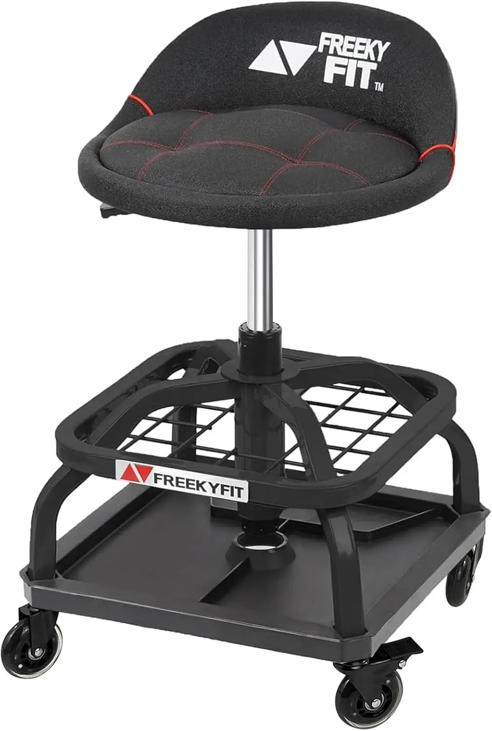 Shop Stool with Wheels, Garage Work Mechanic Stool with Backrest, Roller Mechanic Chair, Adjustable Height, 360° Swivel,