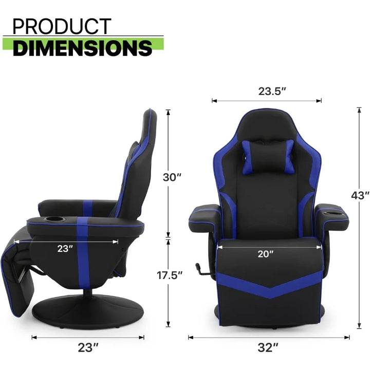 360° Swivel Gaming Recliner Chair, Ergonomic PU Leather Reclining Chair with Adjustable Backrest, Footrest, Cup Holder & Neck S