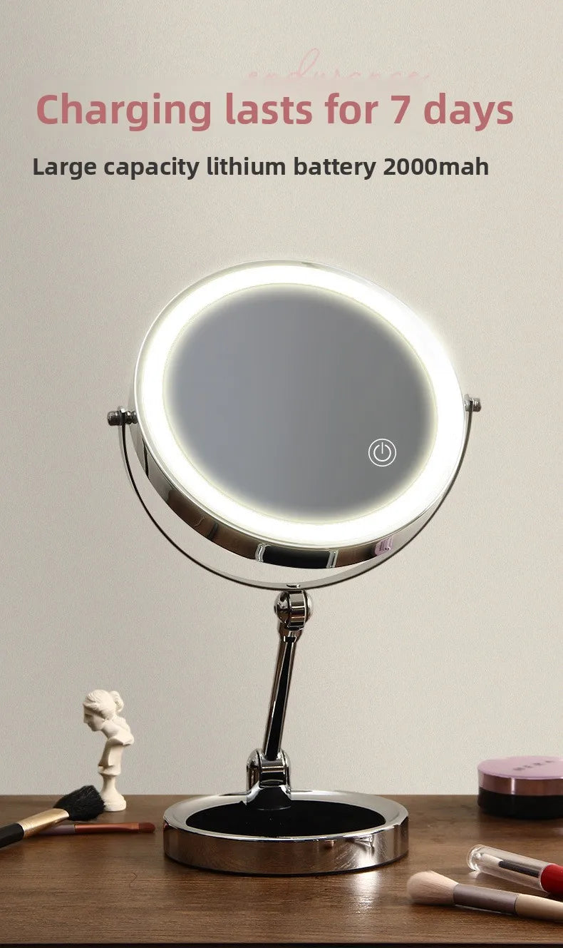 8 Inch Makeup Mirror With Light Lamp 5/7/10X Magnification 3 Color Lights,Adjustable Brightness Height Standing Cosmetic Mirror