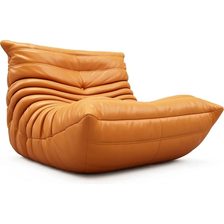 Mid-Century Modern Orange Faux Leather Floor Sofa Soft Lounge Chair Accent Couch for Living Room Bedroom Salon Office
