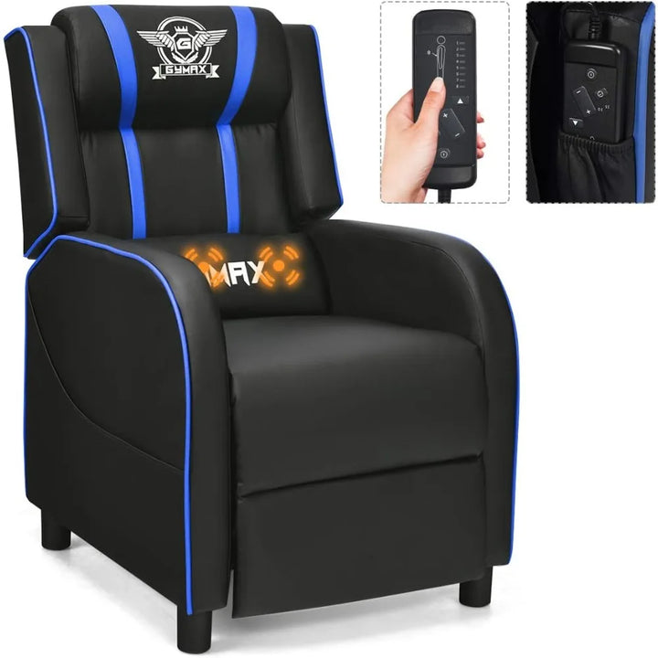 Gaming Recliner, Massage Gaming Chair w/Adjustable Footrest, Remote Control & Side Pocket, Ergonomic Game Lounge Chair, Racing