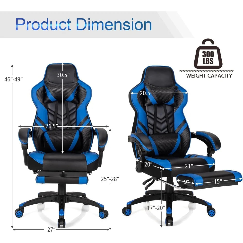 Gaming Chair Video Game Chair with Footrest and Lumbar Support Racing Style PU Leather Computer Chair Ergonomic Adjustable Swiv