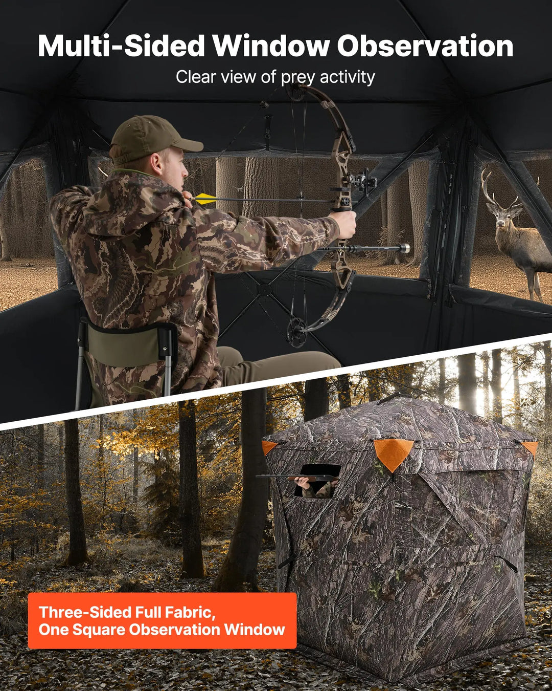 SucceBuy Hunting Blind, 270° See Through Ground Blind, 2-3 Person Pop Up Deer Blind for Hunting with Carrying Bag, Portable Tent