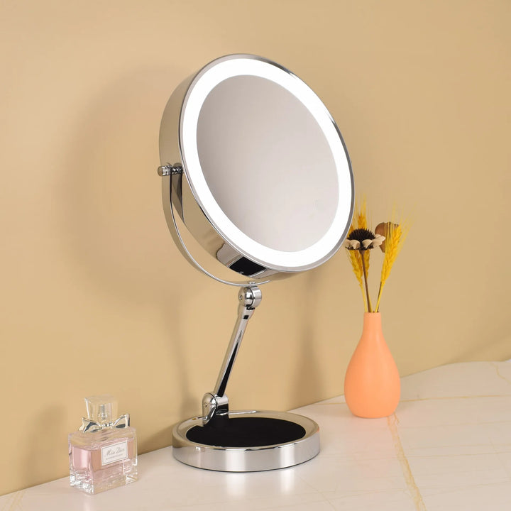 8 Inch Makeup Mirror With Light Lamp 5/7/10X Magnification 3 Color Lights,Adjustable Brightness Height Standing Cosmetic Mirror