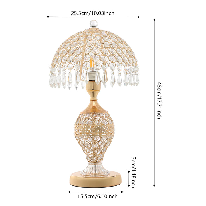 Crystal Table Lamp,Gold 110V Tabletop Decorative Bedside Lamp Corded Electric Lighting 3-5m² for Bedrooms,Living Rooms
