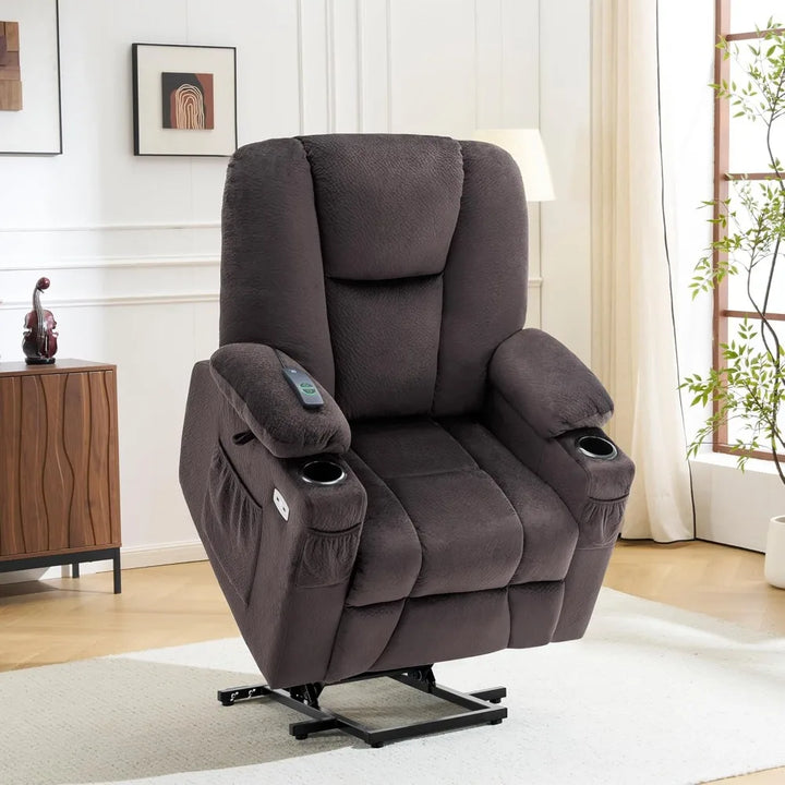 elderly-friendly power lift recliner sofa with extended footrest, 3 recline positions, handheld remote, 2 cup holders, and usb c