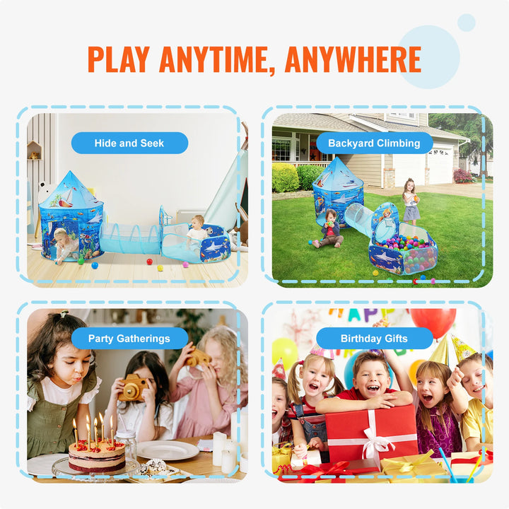 VEVOR 3 in 1 Kids Play Tent with Tunnel Basketball Hoop for Boys Girls Babies and Toddlers Indoor/Outdoor Pop Up Playhouse Gifts