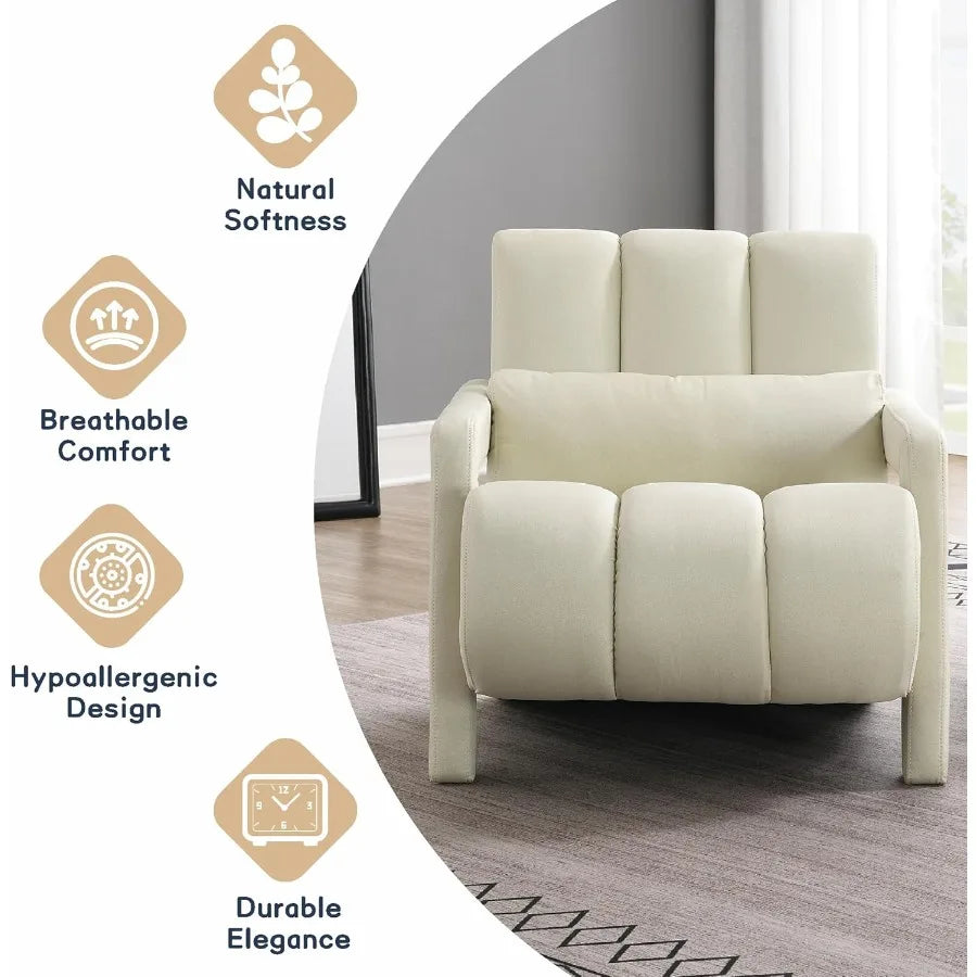 Modern Upholstered Accent Chair with Pillow Linen Fabric Comfy Chair for Living Room Bedroom and Small Spaces Beige