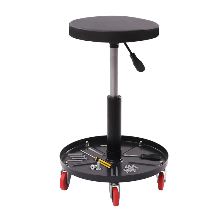 Rolling Garage Stool, Mechanic Work Shop Seat, with 5 Caster, 300LBS, Height Adjustable 44-56cm, Steel +PU