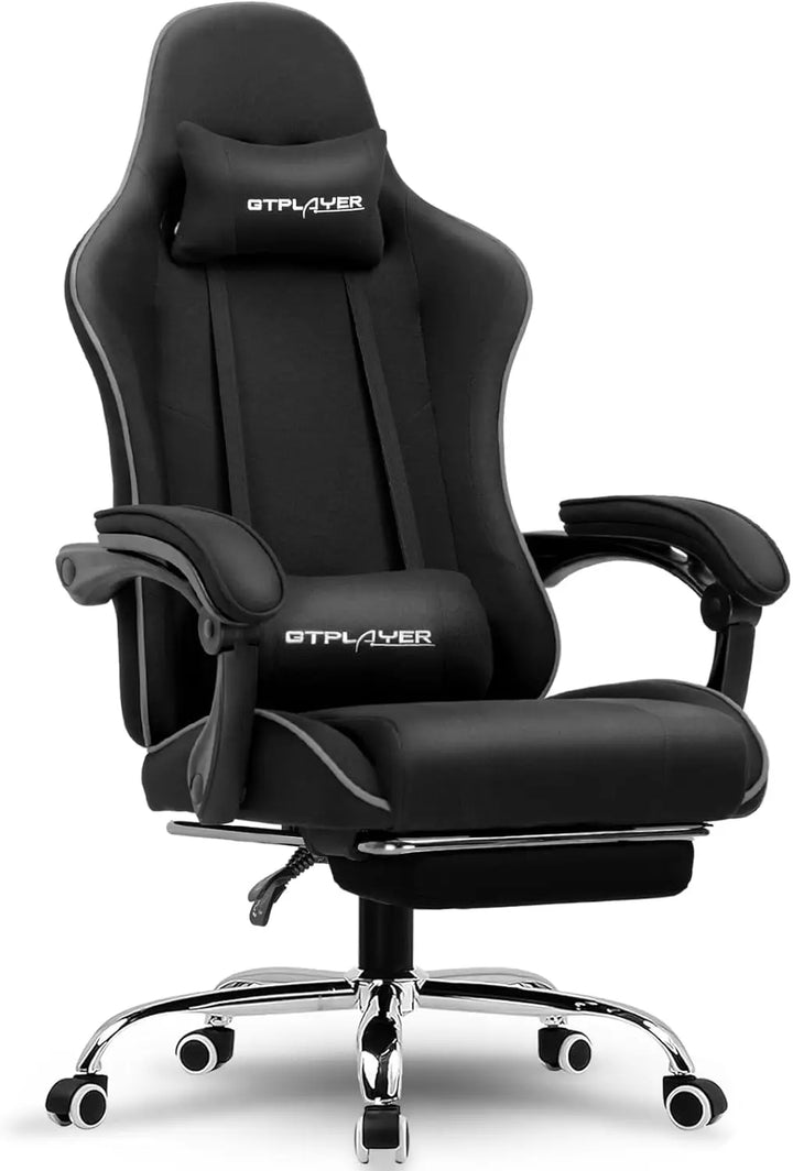 Gaming Chair with Footrest, Computer Chair with and Lumbar Support, Height Adjustable Game Chair with 360°-Swivel Seat