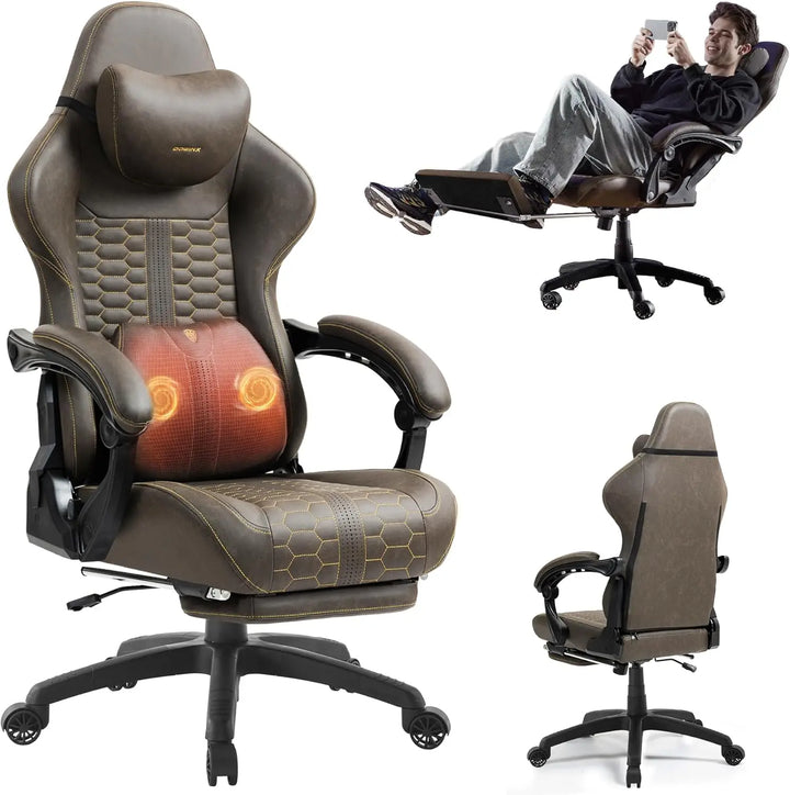 Gaming Chair for Adults with Dual-Point Massage, Ergonomic Racing Style Game Chair Footrest, High Back Computer Chair
