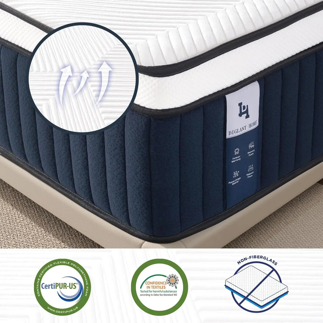 King Mattress 14Inch Euro Top Memory Foam Hybrid Mattress Medium Plush Feel Pocket Springs King Size Mattress for Pressure Relie