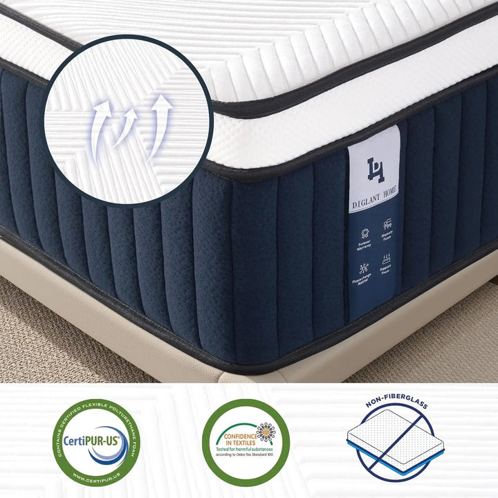 King Mattress 14Inch Euro Top Memory Foam Hybrid Mattress Medium Plush Feel Pocket Springs King Size Mattress for Pressure Relie