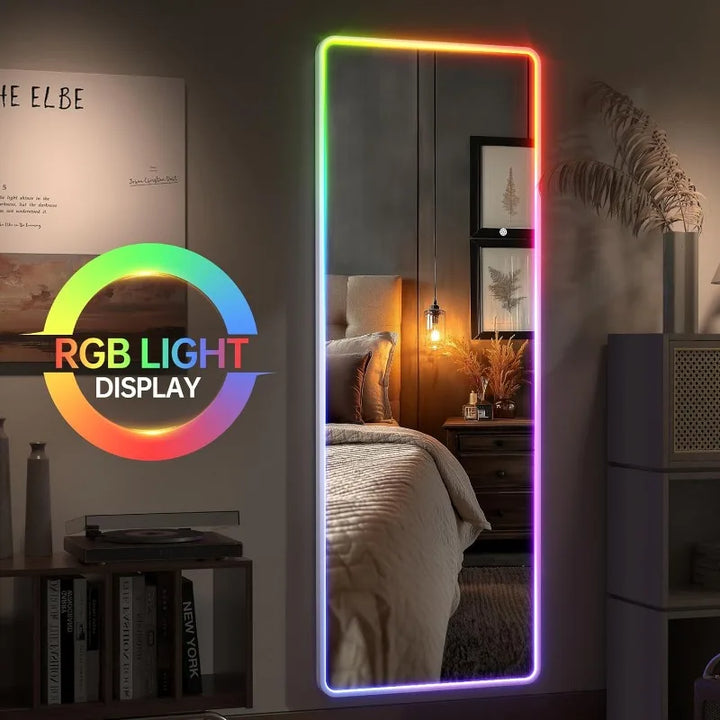 73"x28" LED Full Length Mirror with Stand, Full Body Mirror with Bluetooth Speaker, Light up Floor Mirror, Wall Mirror Fu