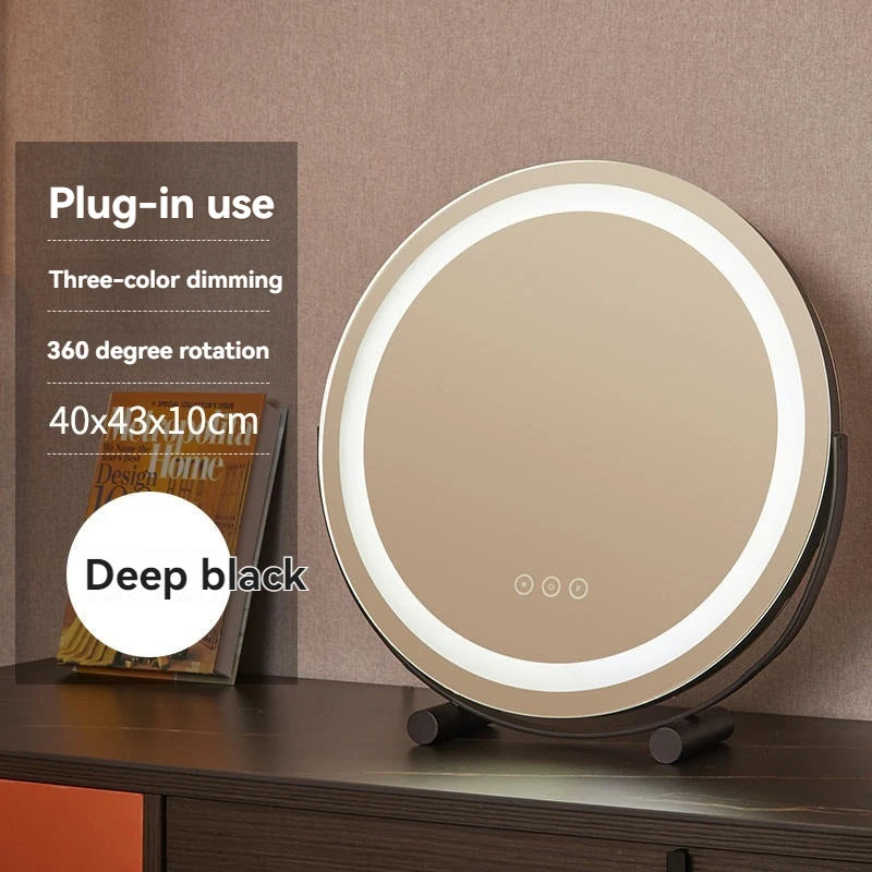 Dressing table mirror, makeup mirror, desktop bedroom, household circular makeup mirror, LED makeup table, makeup mirror