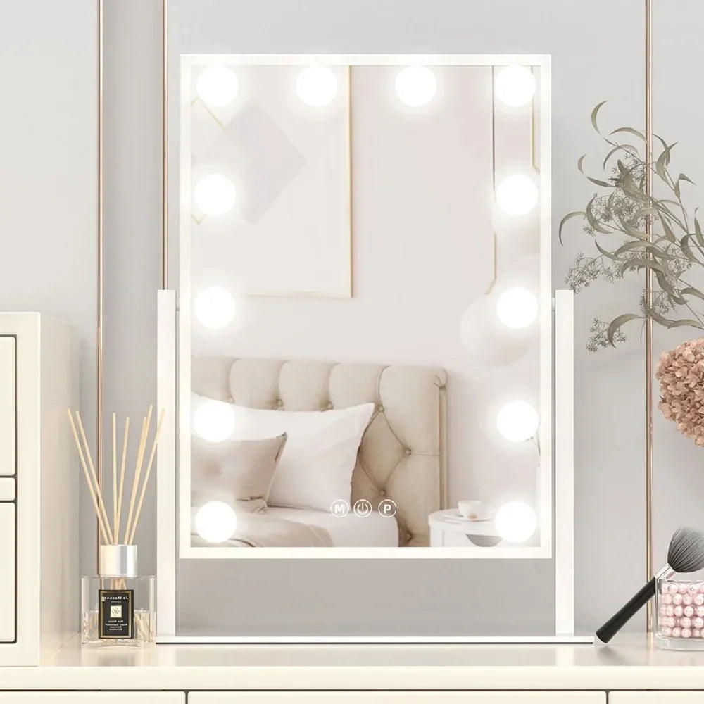 Tabletop Vanity Mirror with 12 LED Bulbs with 3 Color Lighting Modes, Bedroom, Bathroom Vanity Mirror, Touch Controls