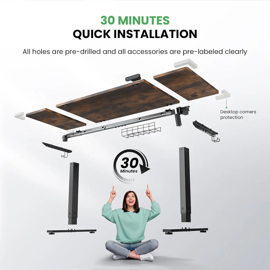 Electric Standing Desk Adjustable-63 x 24 Inch Sit Stand up Desk with Cable Management - 3 Memory Preset Adjustable Height Table
