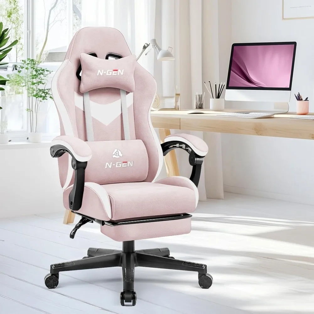 Video Gaming Chair Office Computer Desk Use Ergonomic Reclining Backrest Adjustable Armrests Lumbar Support Footres