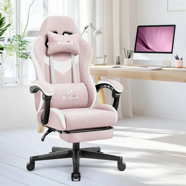 Video Gaming Chair Office Computer Desk Use Ergonomic Reclining Backrest Adjustable Armrests Lumbar Support Footres
