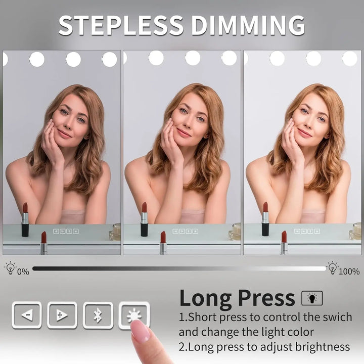 Hollywood Make-Up Mirror with Lighting 20 LED,Bluetooth Player, 80x60cm Large Cosmetic Mirror with 3 Dimmer Light ,USB,Touch
