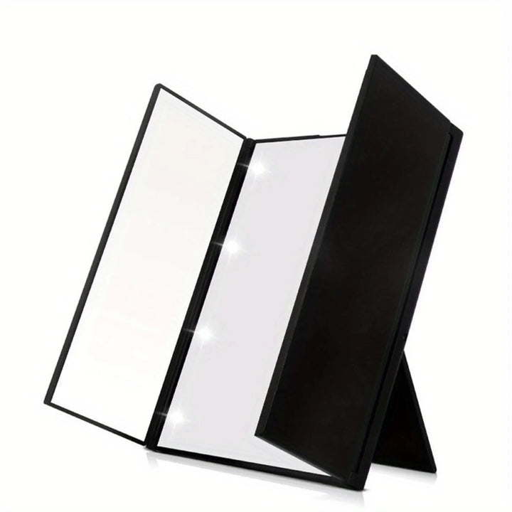 LED Tri-Fold Vanity Makeup Mirror - Illuminating Tabletop Mirror with Adjustable Brightness, Portable Design, Perfect for Beauty
