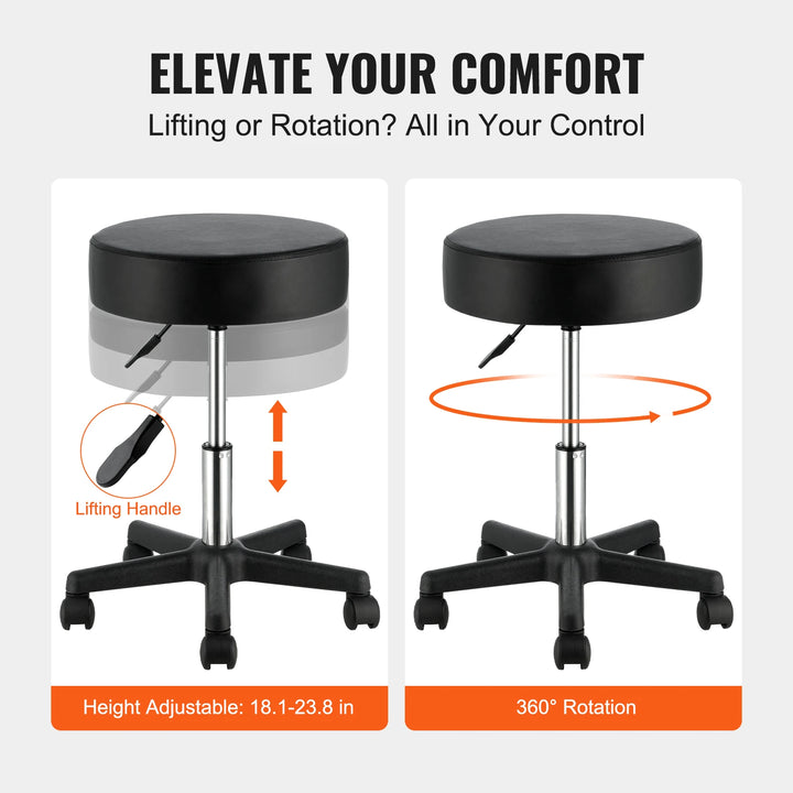 SucceBuy Rolling Round Stool 40cm Diameter w/ 5 Swivel Casters 360° Rotation Height Adjustable Round Stool for Bar Salon Office