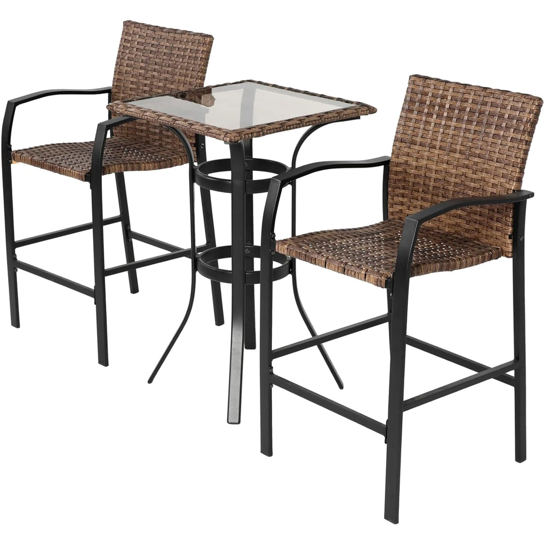 3 Piece Outdoor Bistro Table Set Modern Square Patio Table and Chairs All Weather Steel Balcony Furniture for Yard Garden