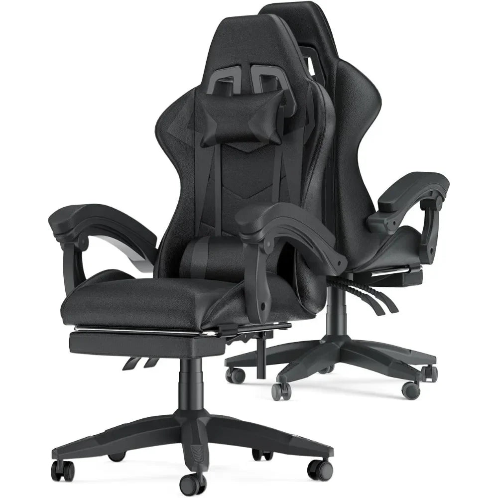 Gaming Chair with Footrest, Ergonomic Computer Game Chairs, Headrest and Lumbar Support, Adjustable Height, Reclining
