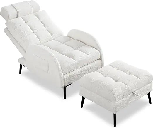 Accent Chair with Ottoman, Comfy Reading Chair and Ottoman Set, Modern Velvet Lounge Armchair with Storage and Adjustable Backre