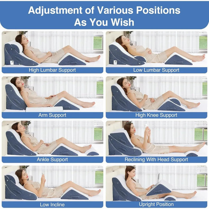 4Pcs Orthopedic Bed Wedge Pillow Set for Post Surgery, Gel-Infused Memory Foam Layer Wedge Pillow for Sleep Apnea