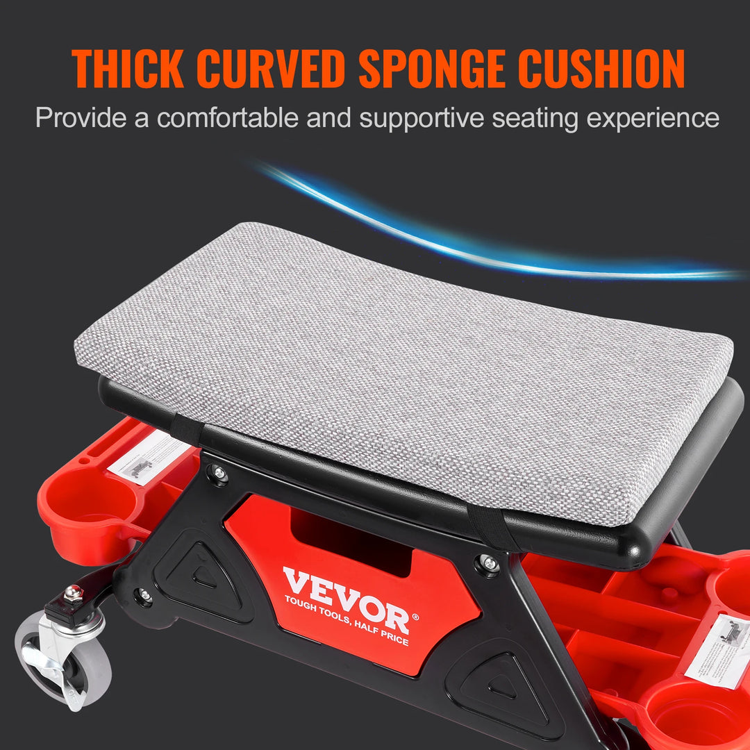 SucceBuy Rolling Mechanic Seat 300LBS w/ Wheels Tool Trays Drawer Heavy Duty Roller Creeper Seat for Home Garage DIY Automotive