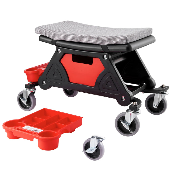 SucceBuy Rolling Mechanic Seat 300 LBS with Wheels Tool Trays Drawer Heavy Duty Roller Creeper Seat for Garage DIY Automotive