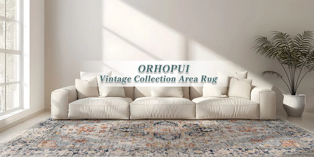 Orhopui vintage boho design, washable area rugs non-slip rugs for living room bedroom traditional woven rugs stain resistant