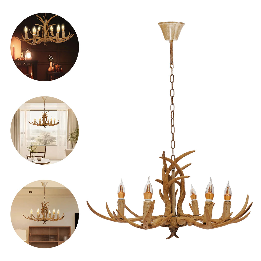 Retro Antler Chandelier Light Deer Horn Restaurant Dining Pendant Lamp