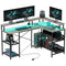 HOMCOM 59" L Shaped Desk with Storage, Corner Desk with LED Lights and Power Outlets for Home Office, Small Space, Gray